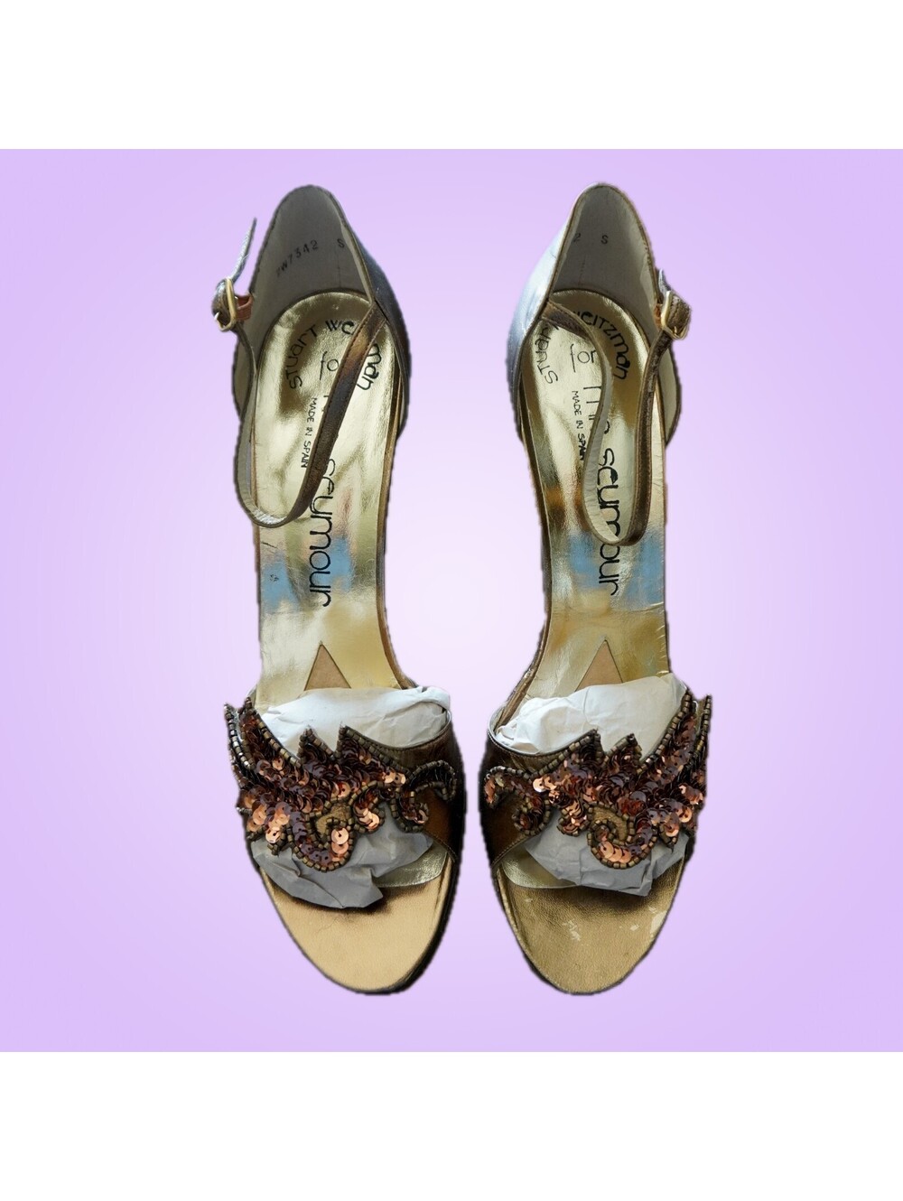 Stuart Weitzman for Mr. Seymour Vintage Beaded Gold Heels 9.5